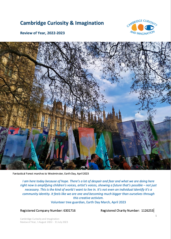 CambridgeCandI's tweet photo. 🌟 Our review of the year 2022-2023 is out! Joyous to reflect on the many moments of creative activism, playful magic &amp; slowliness shared with children, partners &amp; patrons https://t.co/nvz04e2MUI @RobGMacfarlane @FullscopeCollab @GeoWalshe @HilCoxCondron @intracommons @PenAHay https://t.co/eErMftmTnx