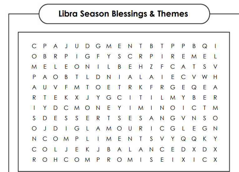 shawtyastrology's tweet photo. The first THREE words you find can show you the types of blessings, themes, or experiences you might have during Libra season! ♎️☀️

What 3 words did you find?! 👀✨ https://t.co/7iyMx3IIWY
