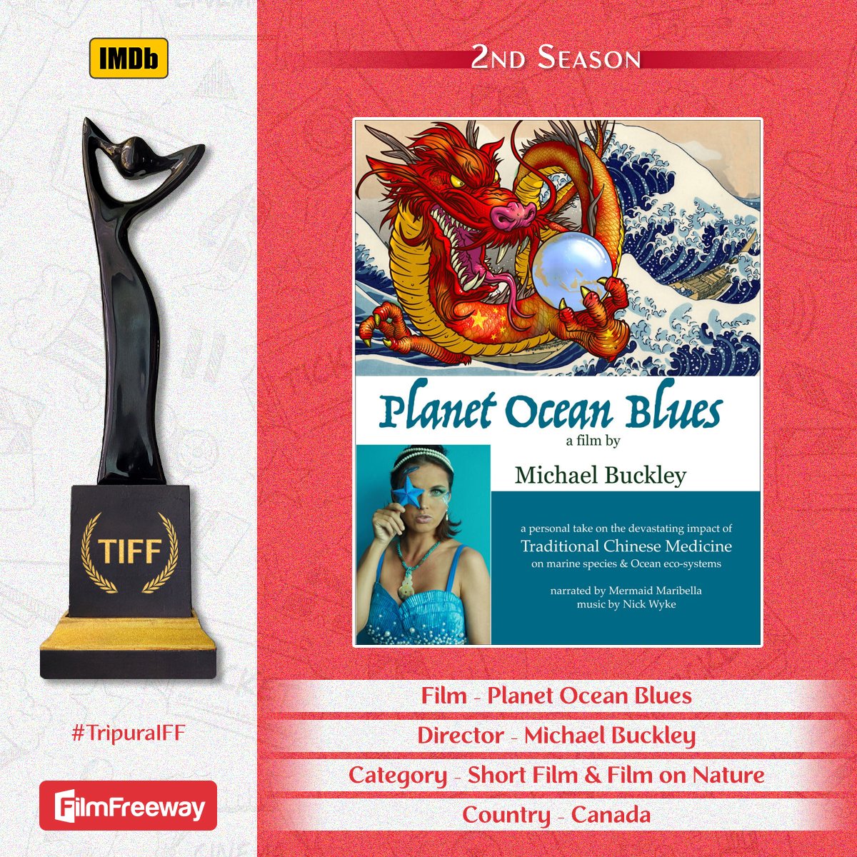 Recently submitted film "Planet Ocean Blues" directed by Michael Buckley will compete in the Short Film &amp; Film on Nature categories of the Tripura International Film Festival.

Submit your film/script/photographs via <a href="/FilmFreeway/">FilmFreeway</a> , link in our bio.

Thank you.
#TripuraIFF 🎬