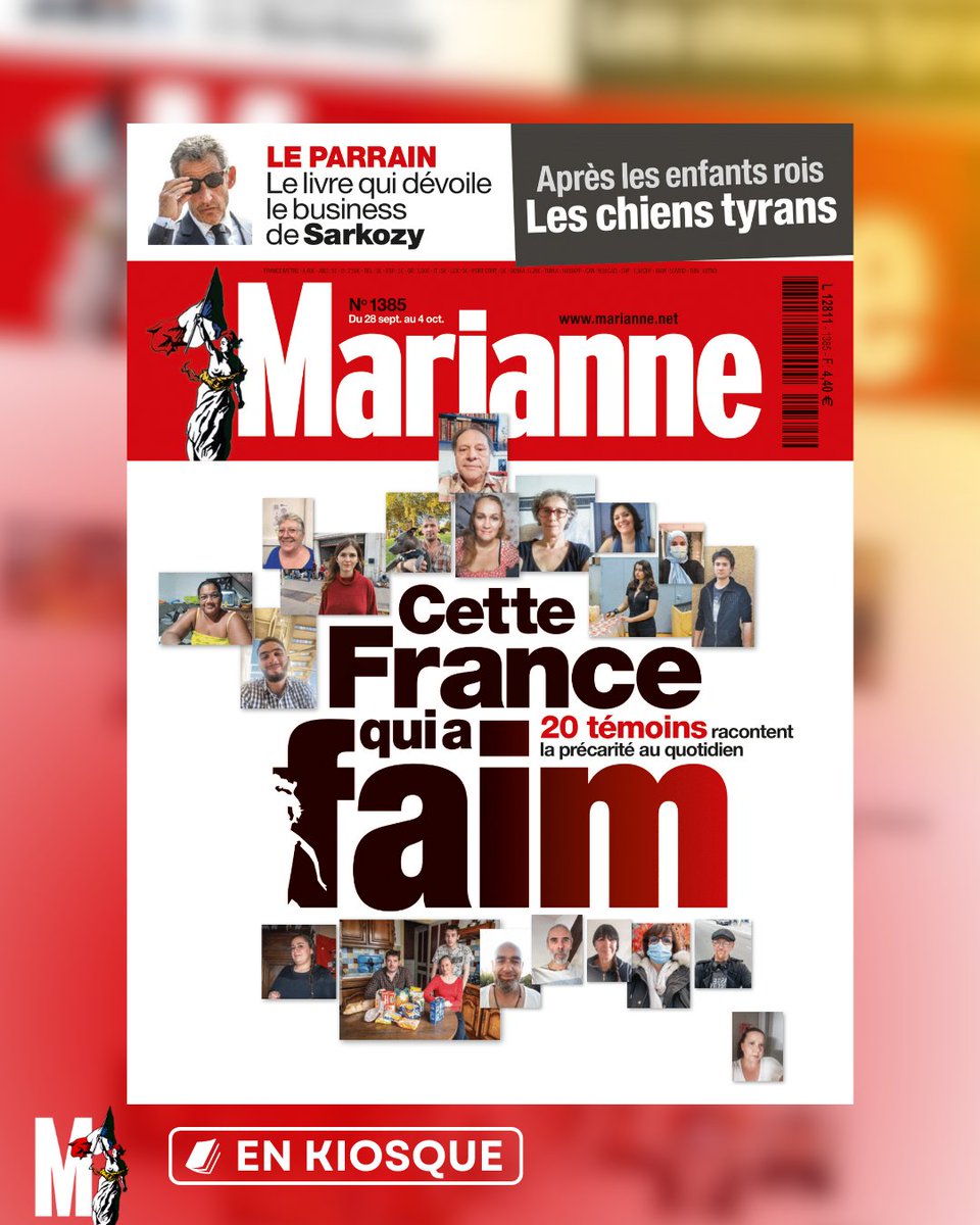 🟥 À la une cette semaine :
🔸 Cette France qui a faim : 20 témoins racontent la précarité au quotidien
🔸 "Le Parrain" : le livre qui dévoile le business de Sarkozy
🔸 Après les enfants rois, les chiens tyrans

"Marianne" est à retrouver en kiosque, en ligne et sur notre appli