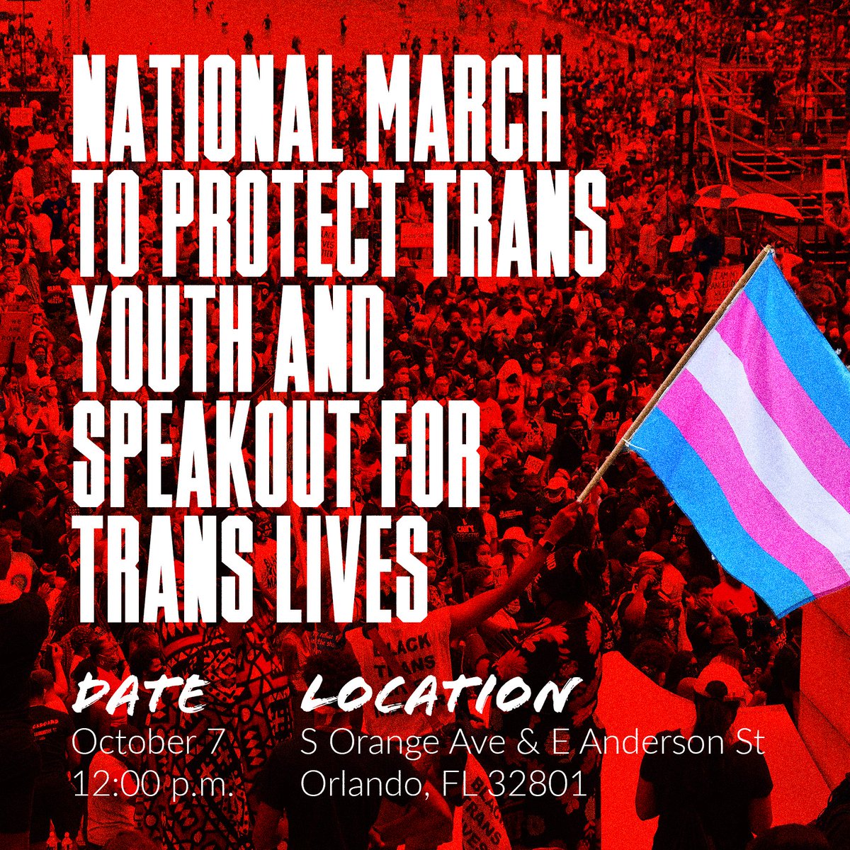 On Saturday, October 7 at 12 p.m. ET, join the national march in florida to protect trans youth!

ProtectTransKidsMarch.org