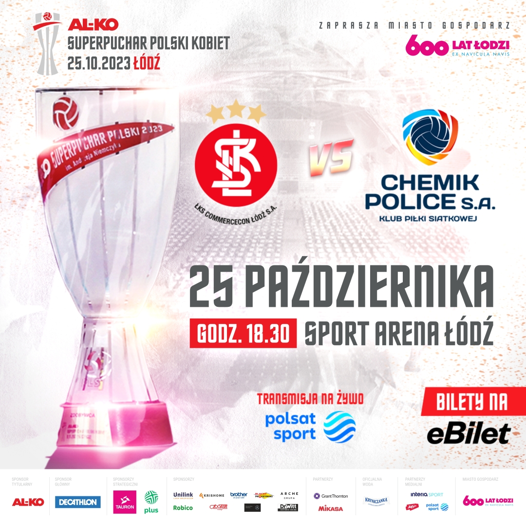TAURONLigaK's tweet photo. To będzie mecz o pierwsze trofeum w nowym sezonie! 🏆

Zapraszamy na mecz o AL-KO Superpuchar Polski im. Andrzeja Niemczyka, który odbędzie się 25 października w łódzkiej Sport Arenie! 🔝

@LKS_Commercecon 🆚 @kpschemikpolice 

Bilety już dostępne na @eBiletPL! 🎟️🔥 https://t.co/kQ7OJQWYpy