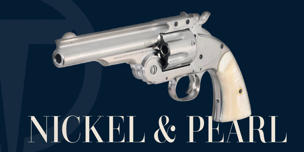 TaylorsFirearms's tweet photo. Nickel and Pearl. Has a top break ever looked so good? Learn more: https://t.co/bLNMDBi1II #topbreak #revolvers #schofield #taylorsfirearms https://t.co/tlmGJltB3g