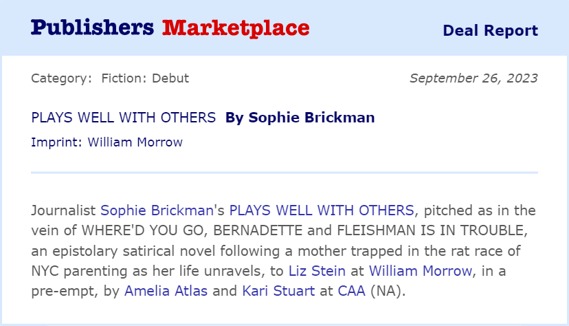 I know I haven't posted in....a while. But: some news!!! A million thanks to Liz Stein <a href="/WmMorrowBooks/">William Morrow</a> and <a href="/KariStuart/">KariStuart</a> and <a href="/ameliaatlas/">Amelia Atlas</a>, and <a href="/Eisenberg/">Dave Eisenberg</a> for ensuring that my life didn't unravel as I wrote about a life unraveling...