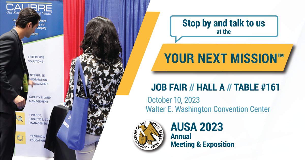 Calling all #Veterans, transitioning Service Members, and families! Join us at @YNM_Podcast during @AUSAorg Annual Meeting. CALIBRE is ready to help you find your next meaningful #career opportunity.
#AUSA2023 #HIREVets