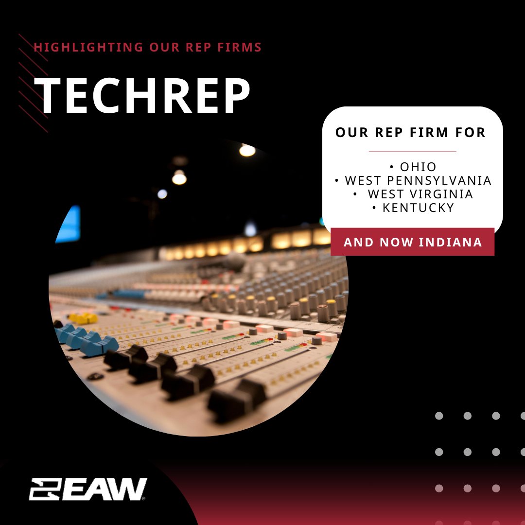 easternacoustic's tweet photo. We are excited to annouce @techrepmktg , one of our distinguished firms, has expanded its influence into Indiana as our official representative.

Find your local rep now - https://t.co/2NRI56kLqz

#EAW #EasternAcousticWorks #FindYourRep  #SoundSystems https://t.co/vcQfW8z6MP