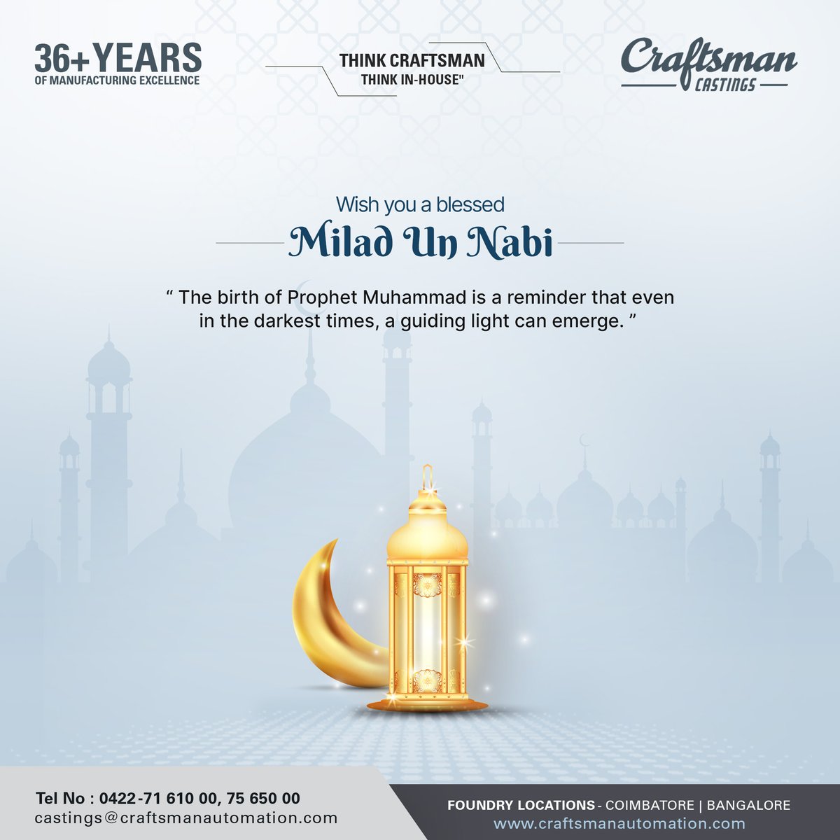 Casti1Craftsman's tweet photo. On this auspicious day of Milad Un Nabi, let's renew our commitment to spreading love and goodness in the world.

#MiladUnNabi #EidMiladUnNabi #Milad2023 #Mawlid #RabiUlAwal #ProphetMuhammad #CraftsmanAutomation #CraftsmanCastings https://t.co/1HOAqohVXt