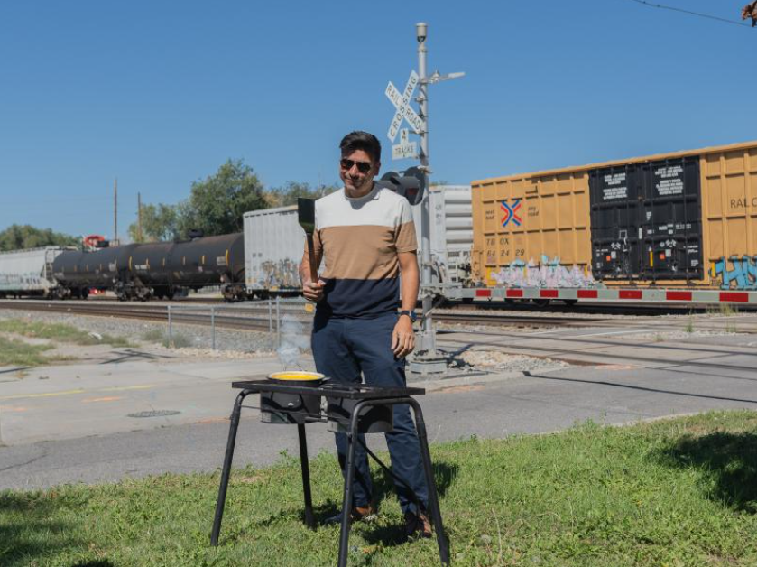 slcCouncil's tweet photo. Have you ever been stuck at a train crossing? 🚃
It’s a real challenge for our Westside neighbors and visitors. 
Imagine all the better things you could be doing before those delays.

That’s what Council Member Alejandro Puy did in a photo campaign to shed light on the issue. Now it’s your turn! Visit: https://t.co/tOBPFltYV9 to share your train delay stories and learn more about the issue, and what the City is doing about it.

#Utah #SLC #SaltLakeCity #Train #RailSafteyWeek 
@rideutah
@slcmayor
@slcgov