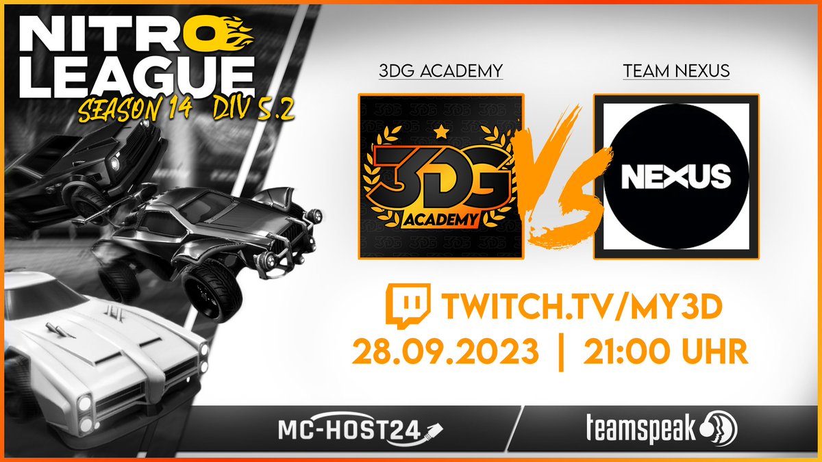 3DG-RL (@3dg_rl) on Twitter photo Am Donnerstag heißt es <a href="/NitroLeagueRL/">Nitro League Legacy</a>!
Wir casten unser Academy Team. 💪
⚔️ 3DG Academy Team vs Team Nexus
⏱️ Donnerstag - 21:00 Uhr
🎙️ Cast: <a href="/Rvbymoon_/">Rvby</a>
➡️twitch.tv/my3d⬅️
#RocketLeague #esport #twitch #live #stream
Sponsored: <a href="/teamspeak/">TeamSpeak</a> <a href="/MCHOST24/">MC-HOST24.de</a> Am Donnerstag heißt es <a href="/NitroLeagueRL/">Nitro League Legacy</a>!
Wir casten unser Academy Team. 💪
⚔️ 3DG Academy Team vs Team Nexus
⏱️ Donnerstag - 21:00 Uhr
🎙️ Cast: <a href="/Rvbymoon_/">Rvby</a>
➡️twitch.tv/my3d⬅️
#RocketLeague #esport #twitch #live #stream
Sponsored: <a href="/teamspeak/">TeamSpeak</a> <a href="/MCHOST24/">MC-HOST24.de</a>