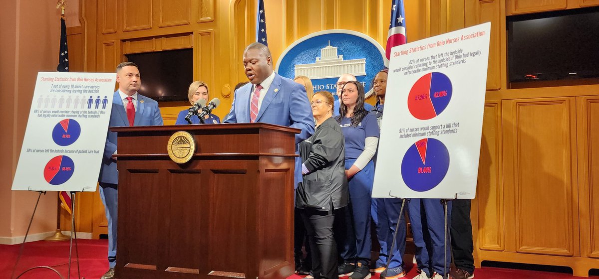 Thank you, <a href="/RepElginRogers/">Elgin Rogers, Jr.</a> and Representative Ghambari for introducing the Nurse Workforce and Safe Patient Care Act. #Ohio patients and #nurses deserve #safestaffing 
<a href="/OhioNursesAssoc/">ONA</a> <a href="/AFTHealthcare/">AFT Healthcare</a> 
#CodeRed