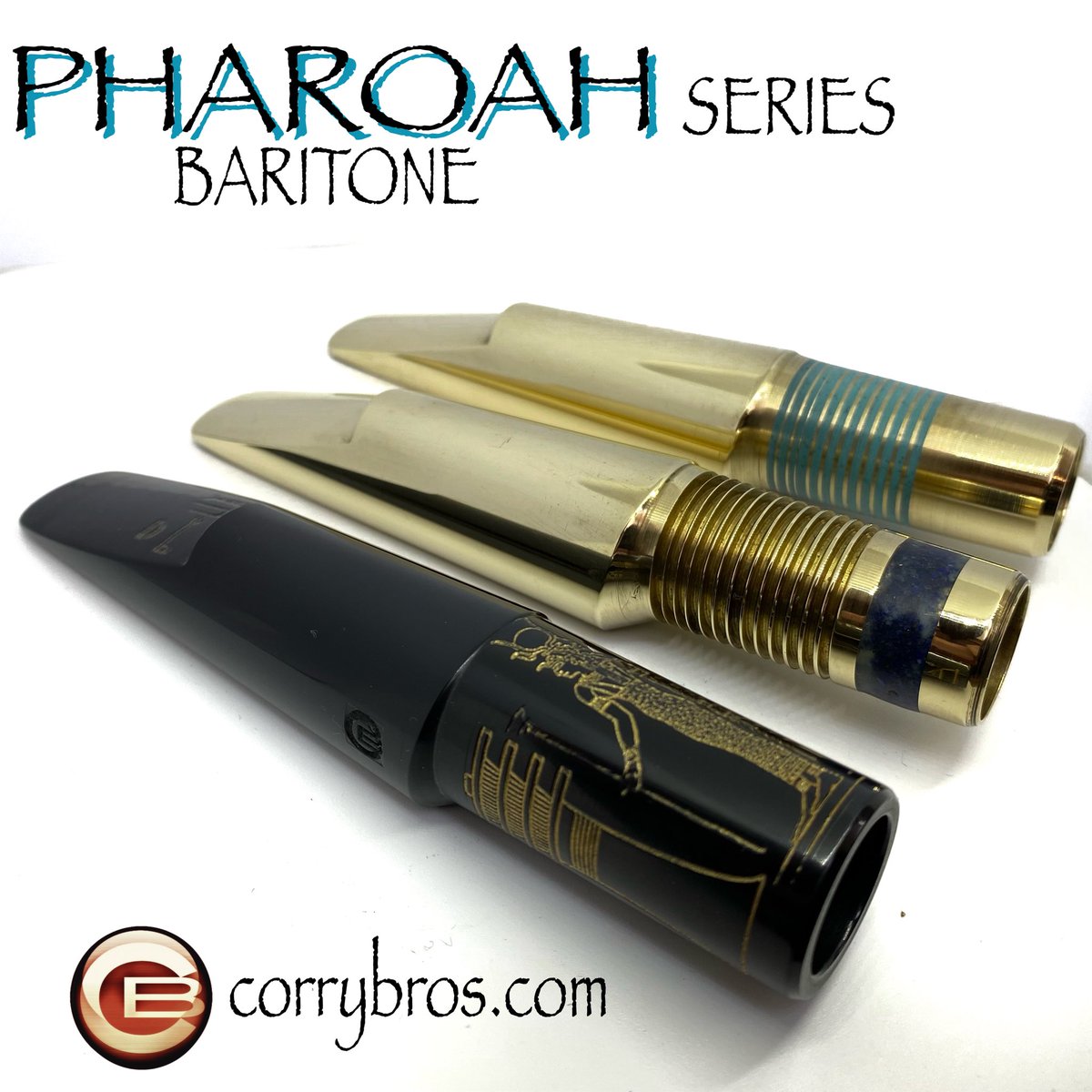 CorryBros's tweet image. Our new Pharoah series Baritone mouthpieces take our handmade work to a new level : inlaid Lapis Lazuli , Turquoise, and custom engraving of Hathor , goddess of music , and Ptah, the maker god , the Djed pillar . Inspired by the colour scheme of Ancient Egyptian jewellery.