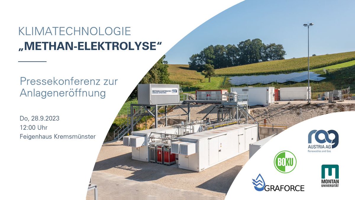 ***LIVE Pressekonferenz: MORGEN - 28.09.2023 ab 12 Uhr***

Pressekonferenz zur Eröffnung der Anlage der Klimatechnologie "Methan-Elektrolyse" im RAG Energy Valley in Oberösterreich

streaming.ots.at/streaming/rag-…