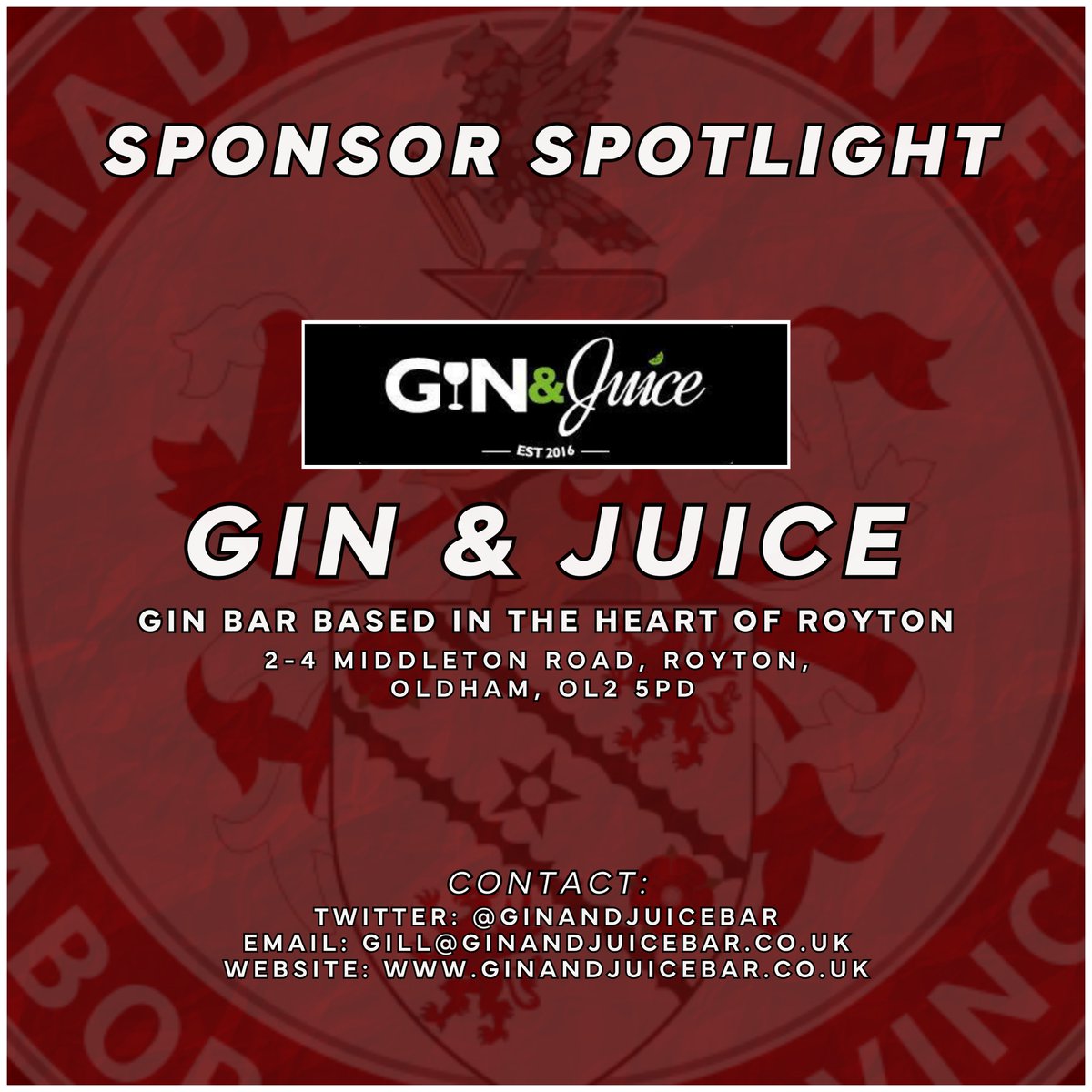 <a href="/TalentGrp_UK/">Talent Recruitment Group</a> <a href="/TalentEdu_UK/">Talent Education</a> <a href="/TalentAcc_UK/">Talent Accountancy & Finance</a> <a href="/solartrailar/">TRAILAR</a> Sponsor Spotlight 💡

Since opening in 2017, <a href="/ginandjuicebar/">Jüce (Formerly Gin & Juice)</a> have been serving perfect Gin &amp; Tonics, and researching new gins and pairings to make sure customers' experiences at Gin &amp; Juice are memorable. Thank you to Gin &amp; Juice for all of their support! ♥️

#UpTheChad🔴⚪️