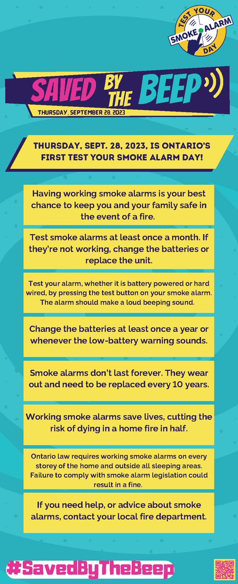 Tomorrow, September 28, 2023 is Ontario's First Test Your Smoke Alarm Day! #SmokeAlarmsSaveLives #savedbythebeep #itsthelaw
#septemberchallenge
@CityPembroke @PembrokeFFs @ONFireMarshal