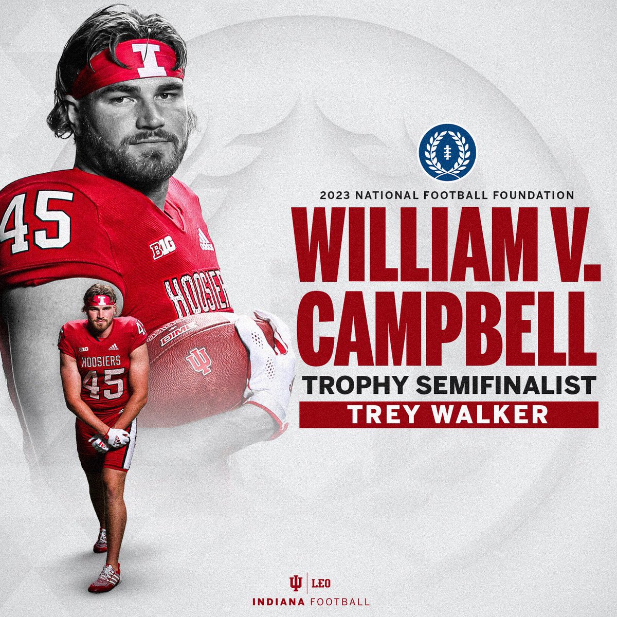 Indiana Football (@indianafootball) on Twitter photo The Academic Heisman
<a href="/TreyWalker45/">Trey Walker</a> has been named a <a href="/NFFNetwork/">National Football Foundation</a> William V. Campbell Trophy semifinalist. The Academic Heisman
<a href="/TreyWalker45/">Trey Walker</a> has been named a <a href="/NFFNetwork/">National Football Foundation</a> William V. Campbell Trophy semifinalist.