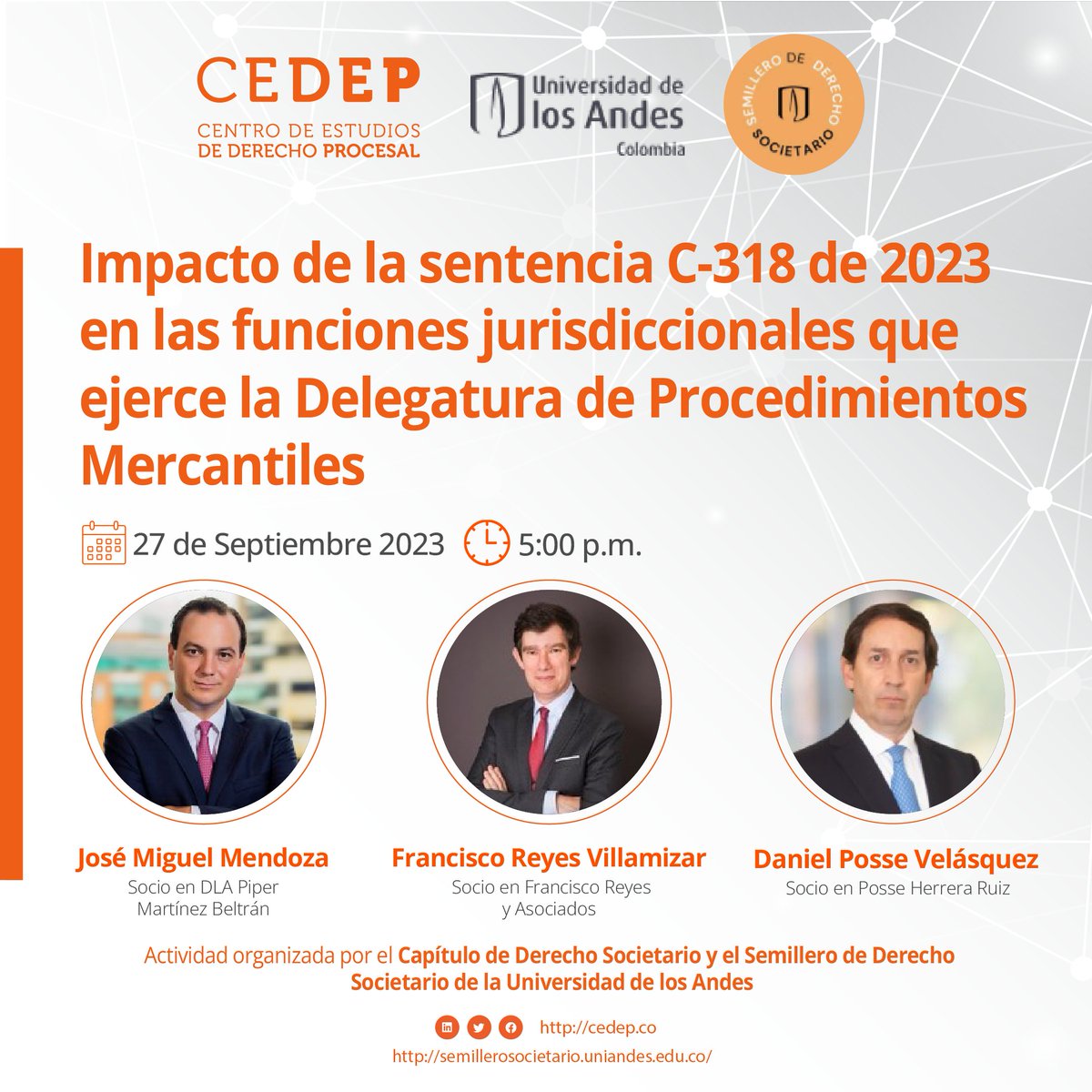 CedepCol's tweet image. ¡Hoy cerramos con broche de oro nuestro ciclo de discusiones sobre la sentencia C-318 de 2023!

Los esperamos junto a los mejores expertos en materia de Derecho Societario en Colombia.

Inscripción aquí: lnkd.in/etU6ei_a

#Cedep #DerechoSocietario