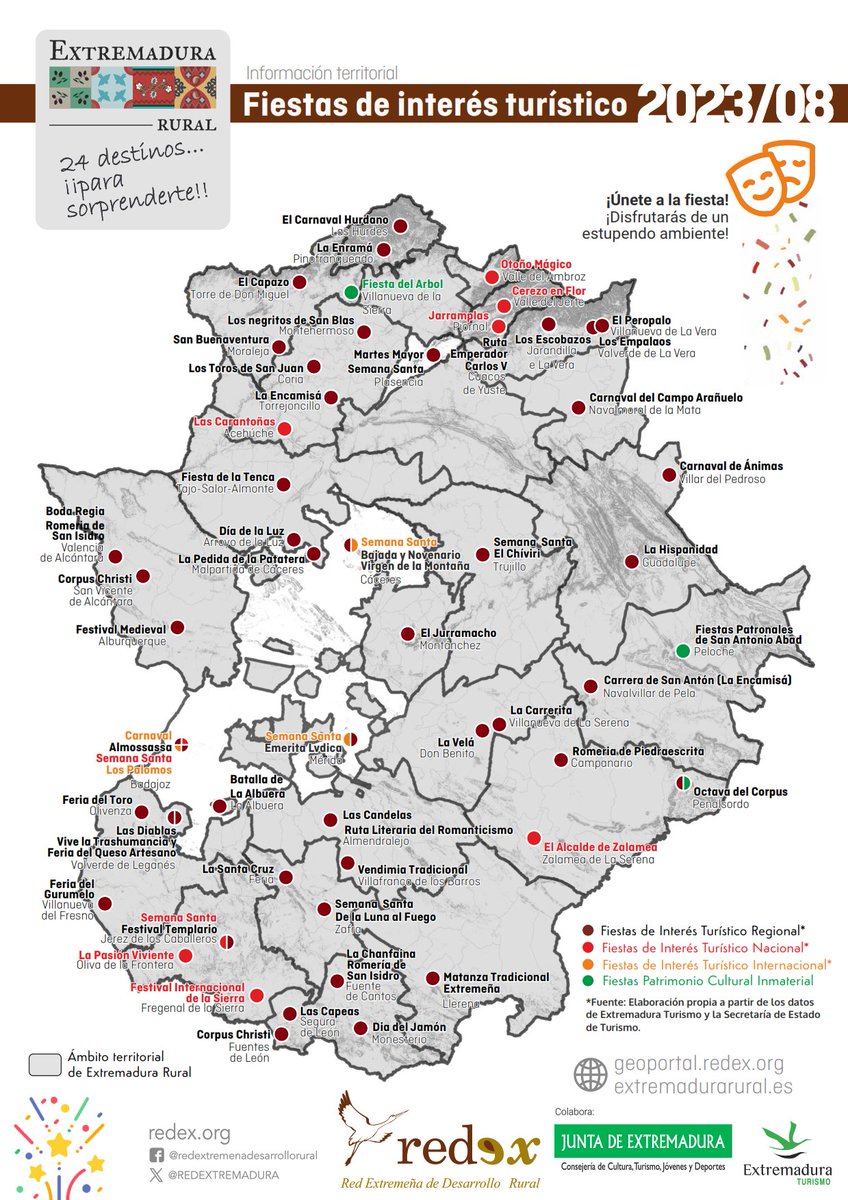 REDEXTREMADURA's tweet photo. En #ExtremaduraRural conservamos numerosas tradiciones festivas y nuestro calendario está repleto de manifestaciones culturales declaradas Fiestas de Interés Turístico

🥳🎸🎆 ¡Únete a la fiesta! ¡Disfrutarás de un estupendo ambiente! https://t.co/sWpxe5z5WB