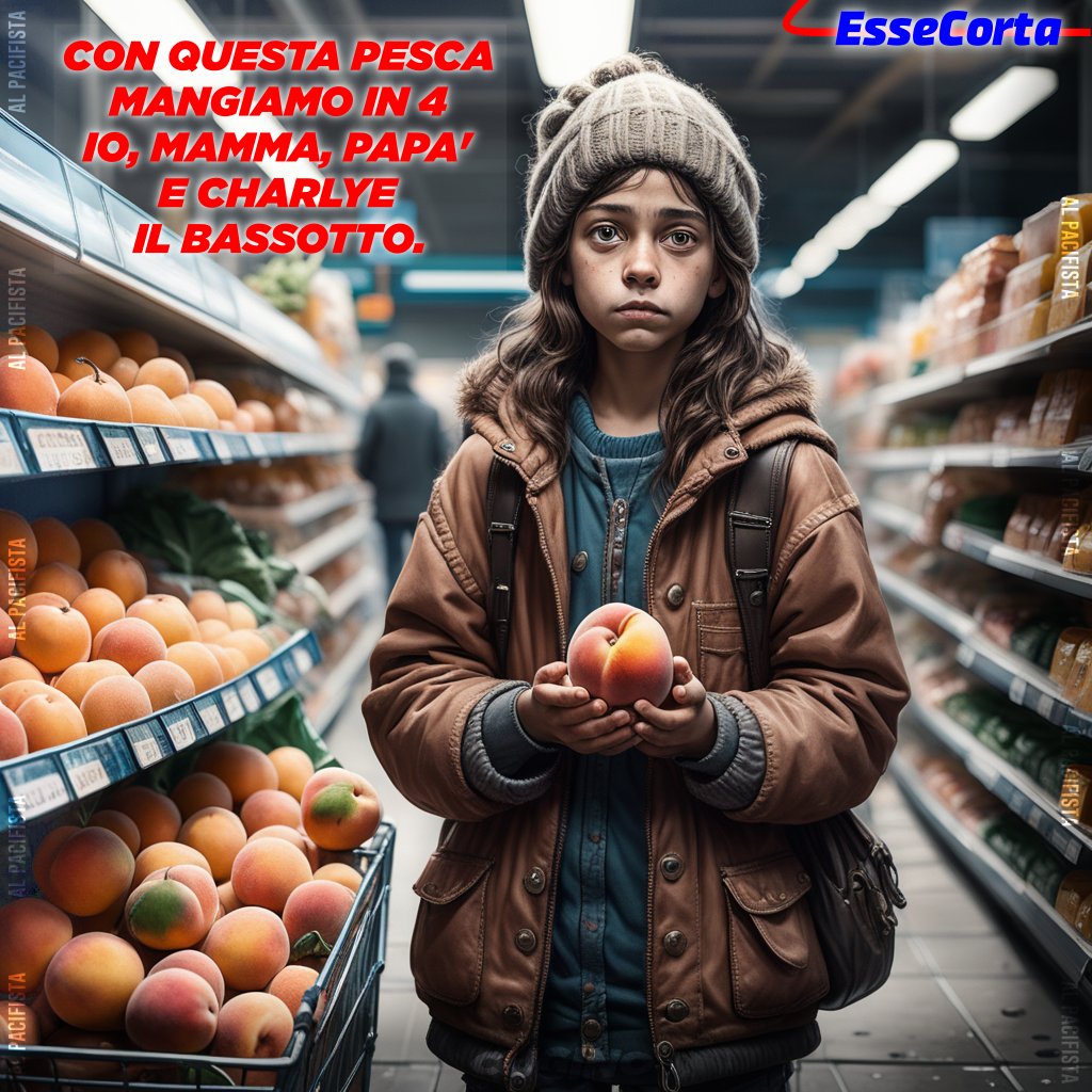 AlPacifista's tweet photo. Seguendo il trend di #Esselunga,
possiamo immaginare il prossimo post, con una bambina che ruba una pesca al supermercato #EsseCorta per sfamare la "famiglia" che a causa della pandemia hanno perso lavoro e casa e vivono per strada? https://t.co/A0zlaoTgmt