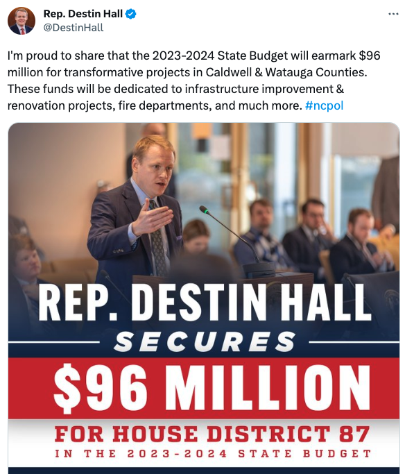 NCHouseDems's tweet photo. If you took the pork in the State Budget allocated to just 3 Republicans (Cotham, Pare, and Hall) - you could provide free or reduced lunch to EVERY public school student in NC for a year. #KidsFirst #ncga #ncpol https://t.co/iYoKrAAdZd