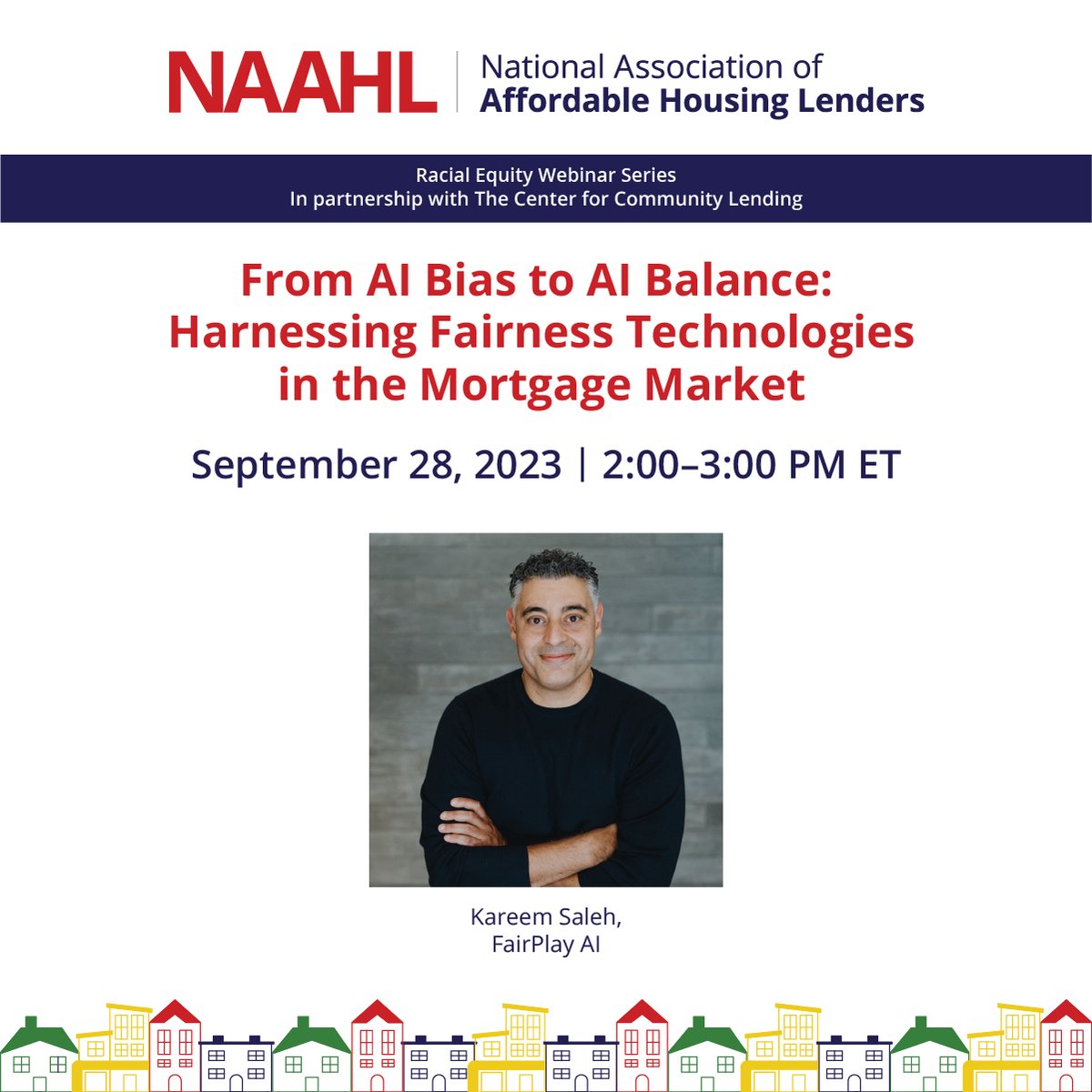 National Association of Affordable Housing Lenders (@naahldc) on Twitter photo Tomorrow, join us at 2pm ET for our free webinar with Founder and CEO Kareem Saleh of <a href="/FairplayAi/">FairPlay AI</a>
for an important discussion on how artificial intelligence can combat racial bias in the mortgage industry. There's still time to register! bit.ly/3Pb8vqy Tomorrow, join us at 2pm ET for our free webinar with Founder and CEO Kareem Saleh of <a href="/FairplayAi/">FairPlay AI</a>
for an important discussion on how artificial intelligence can combat racial bias in the mortgage industry. There's still time to register! bit.ly/3Pb8vqy