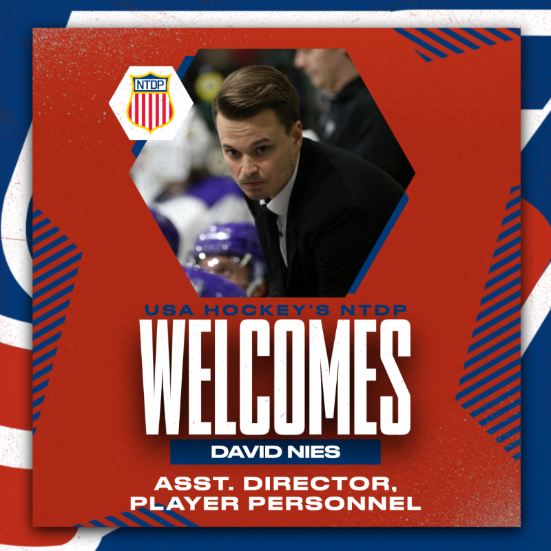 USAHockeyNTDP's tweet photo. David Nies has been hired as the NTDP's assistant director of player personnel!

Congrats and welcome! 👏 🇺🇸

More ⤵️