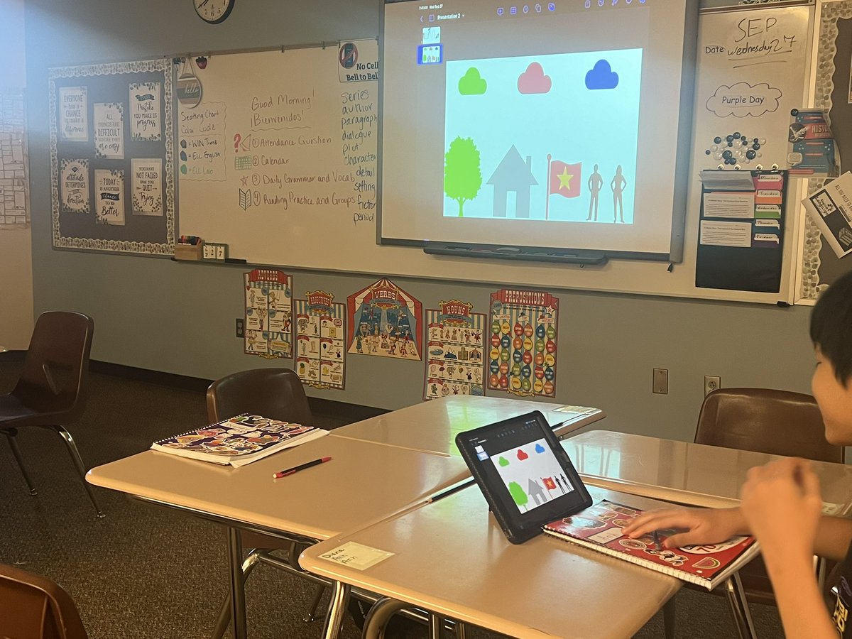 Loved being in Mrs. Easley’s class this morning. Students were working on vocabulary and could use only one keynote slide to show the definition with NO words! They then guessed each other’s words. Have you ever had students ask to do more vocab work?#lcr3vanguard