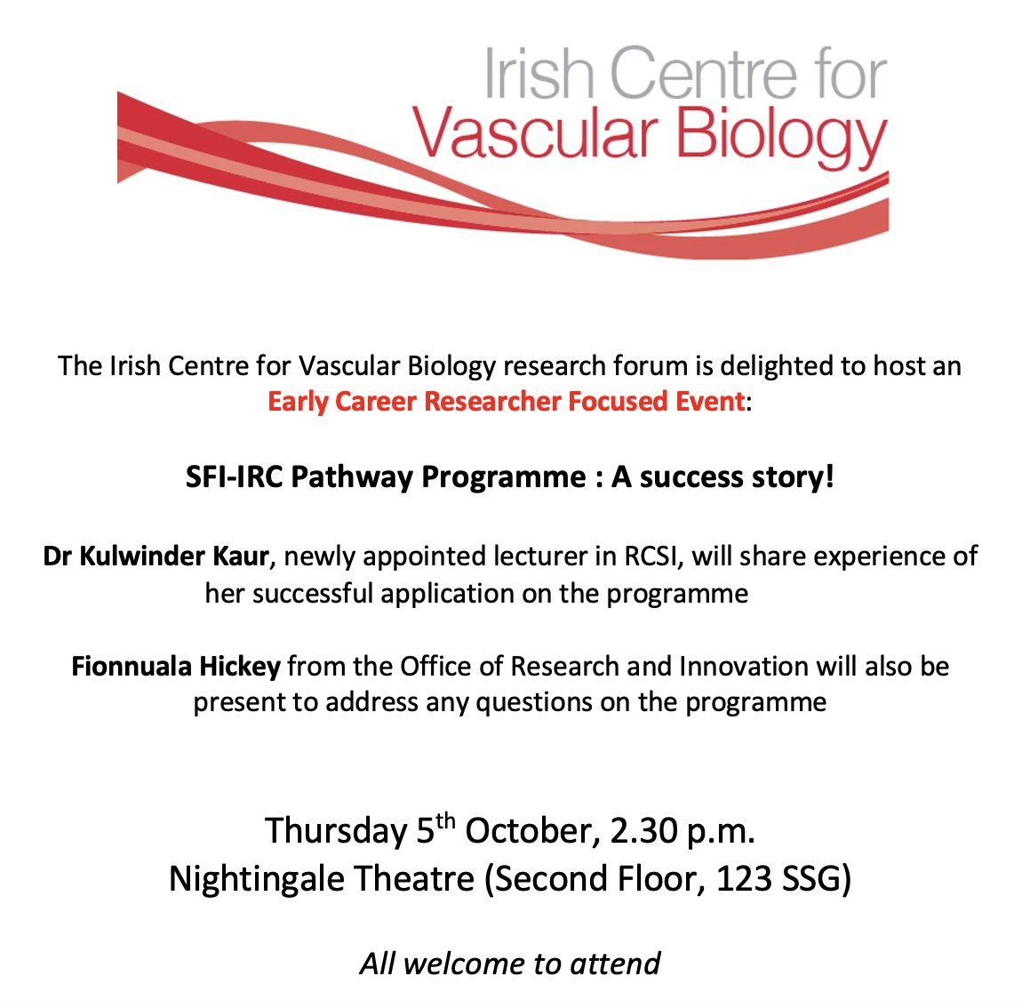 📢ICVB is delighted to host an ECR forum on Thursday 5th October for RCSI researchers!
Of particular interest to postdocs (<a href="/PostdocRcsi/">RCSI PostDocs</a>) or final year PhDs (<a href="/RCSIPGSU/">RCSI PGSU</a>)
Spread the word! 🔬🧪👩🏻‍🔬👨🏾‍🔬