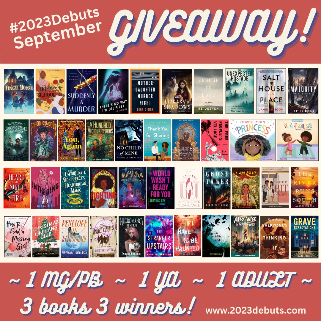 Enter for your chance to win an September #2023Debuts book!
To enter:
-Follow us!
-RT
-Comment with the book from our graphic you're excited about!
We'll announce 3 winners (1 adult, 1 YA, &amp; 1 MG/PB) on Oct 1st
Open US &amp; intl. where allowed (Anywhere Blackwell's ships!)