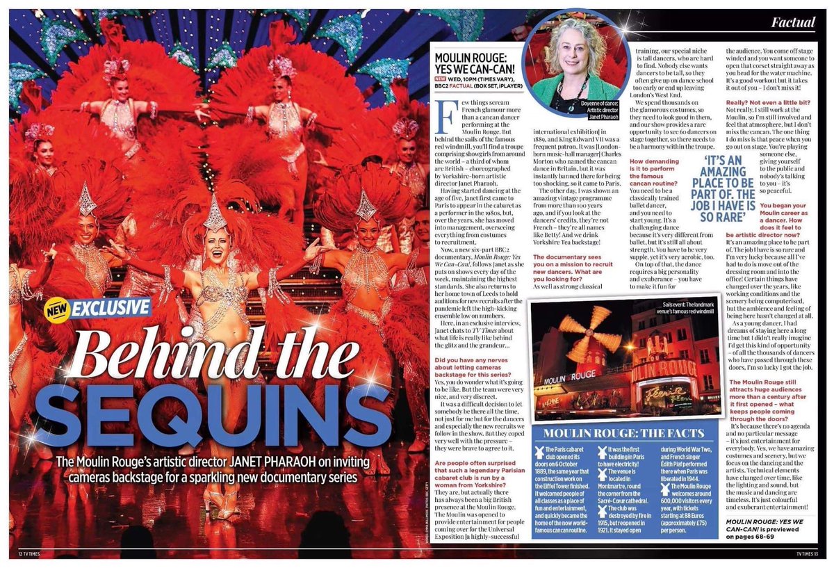 TV Times Magazine features the new BBC 2 series. Take a sneak peek of behind our curtain in the new 6 part documentary series. Moulin Rouge: yes we can-can! : tonight at 10 pm, UK time 🔥✨ Thank you @EmmaBullimore @BBC