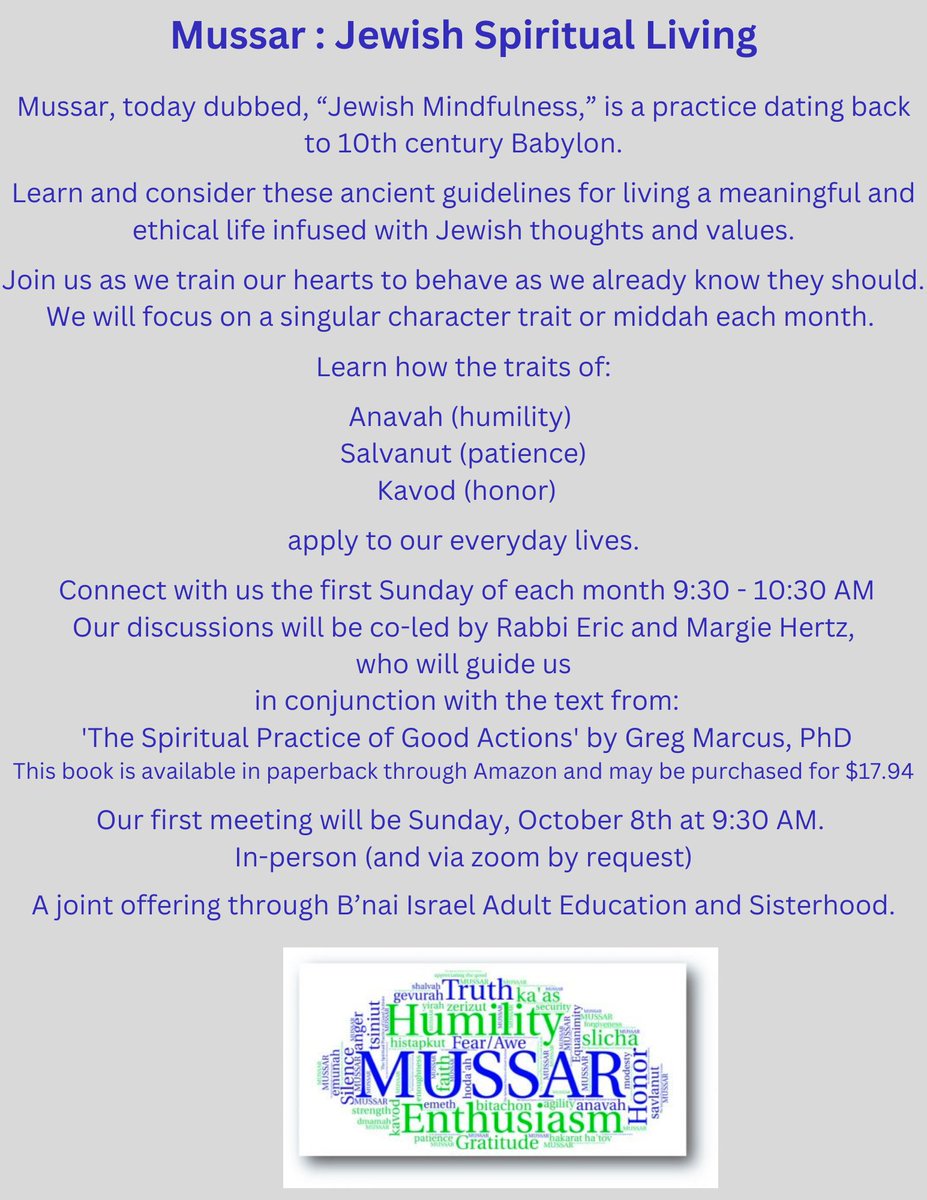 bnaitweets's tweet photo. Mussar-Jewish Spiritual Living-1st meeting October 8th https://t.co/nUxnwRuBGO