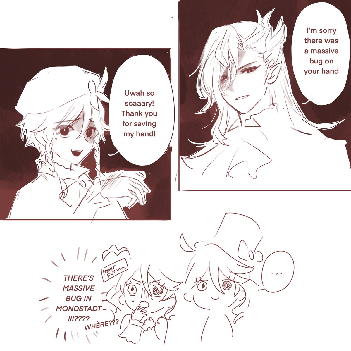 IF neuvillette and furina went to mondstadt and met venti the bard 