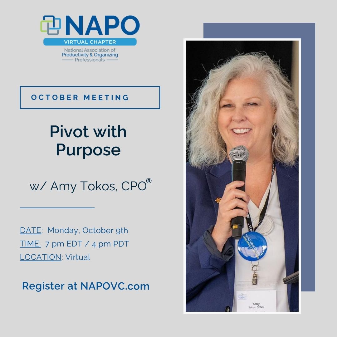 Hosting Amy Tokas, CPO® (@organizingbyamy) — 𝗣𝗶𝘃𝗼𝘁 𝘄𝗶𝘁𝗵 𝗣𝘂𝗿𝗽𝗼𝘀𝗲: 𝗛𝗼𝘄 𝘁𝗼 𝗔𝗹𝗶𝗴𝗻 𝗬𝗼𝘂𝗿 𝗘𝘅𝗽𝗲𝗿𝘁𝗶𝘀𝗲 𝘄𝗶𝘁𝗵 𝗡𝗲𝘄 𝗢𝗽𝗽𝗼𝗿𝘁𝘂𝗻𝗶𝘁𝗶𝗲𝘀 𝘄𝗶𝘁𝗵𝗶𝗻 𝗼𝘂𝗿 𝗜𝗻𝗱𝘂𝘀𝘁𝗿𝘆

#speaker
#organization
#productivity
#NAPOVC