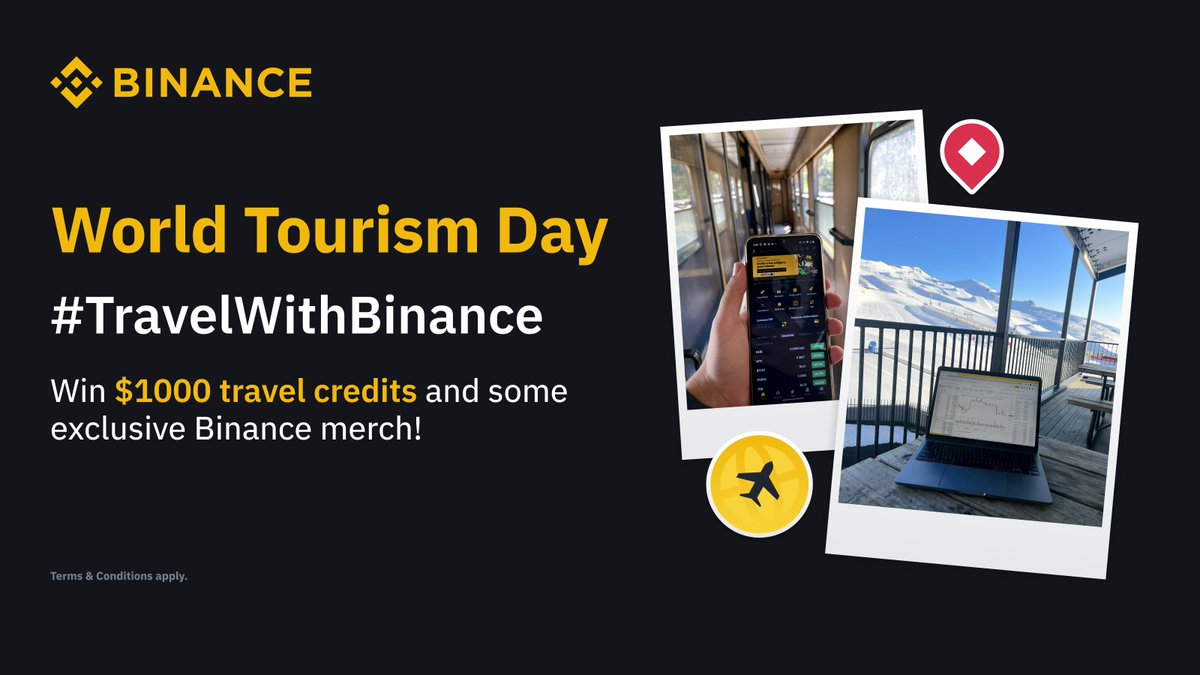 Win a free vacation for World Tourism Day! 🌎

Here's how:
🔸 Retweet &amp; follow us
🔸 Share a photo of you using Binance
🔸 Include #TravelWithBinance in your tweet

The best 5 entries will win $1000 each &amp; exclusive merch!