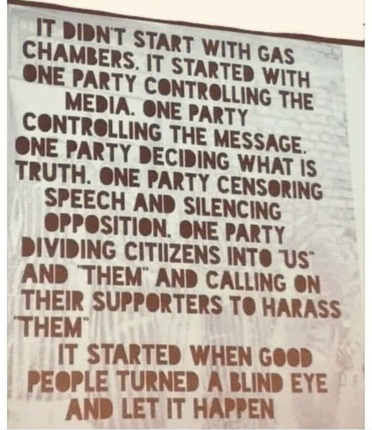 sarahmcabee_us's tweet photo. It started when good people turned a blind eye and let it happen.

Some of you need to read that again, and again, and again.

#FreeSpeech 
#Constitution 
#WeaponizationOfGovernment https://t.co/0RjS2KwkVE