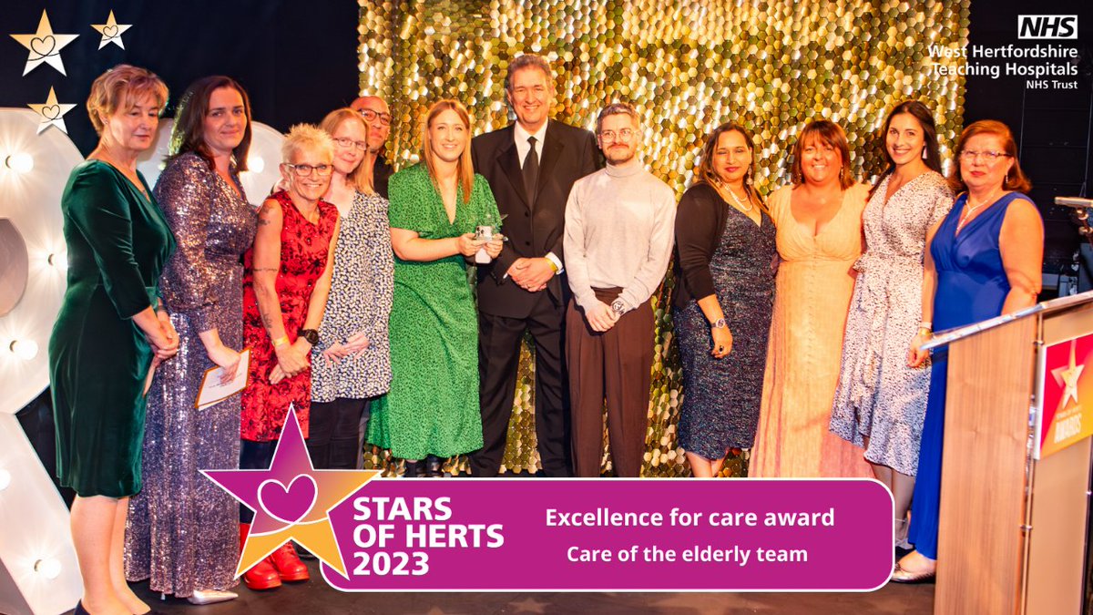WestHertsNHS's tweet photo. Congratulations to our Care of the Elderly team for winning the Excellence for Care award at our #StarsOfHerts staff awards! They're passionate about improving patient experience, sensitively supporting families and carers showing true care and compassion for all. Well done team! https://t.co/yLm7kuEHXM