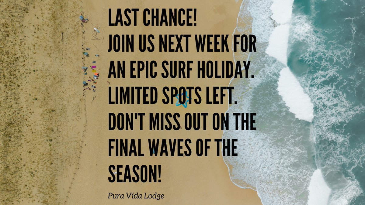 Last Chance!
Join us next week for an epic surf holiday.
Limited spots left - don't miss out on the final waves of the season!
Info + bookings: puravidalodge.com
Bienvenue!
#puravidalodge #mimizan #surfcamp #surflodge #surfhouse #surfholiday #holiday #Urlaub #vacation #surf