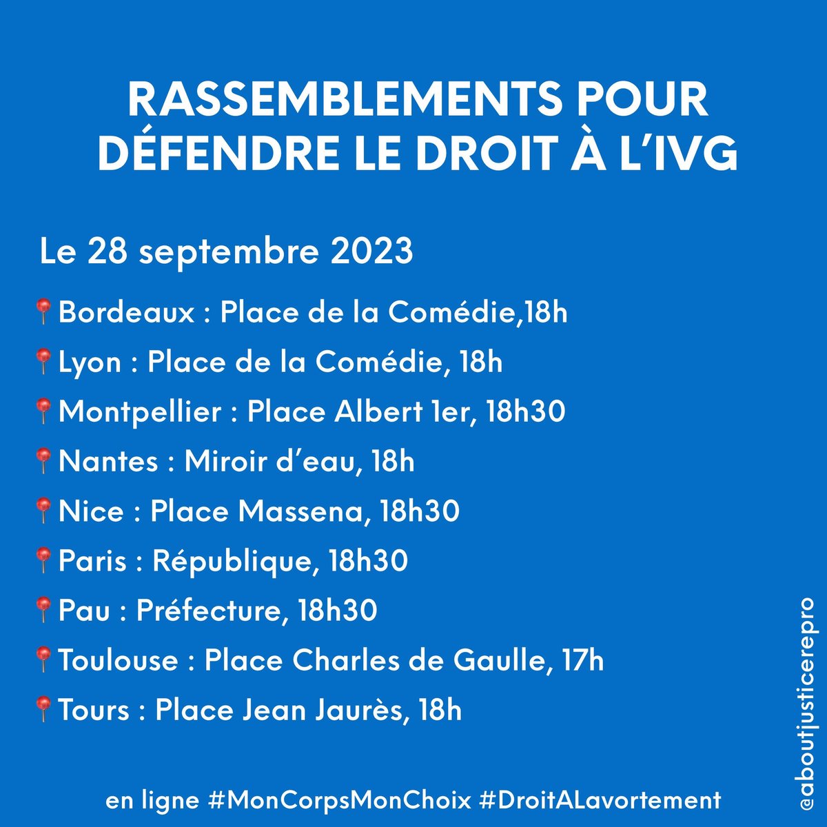 ✊Rassemblements ce 28/09 pour un accès à l'#IVG libre & sans entrave sur tout le territoire, dans des conditions sécurisantes & humaines, contre les attaques identitaires de contrôle des corps des filles, des femmes et des minorités de genre  #MonCorpsMonChoix #DroitALavortement