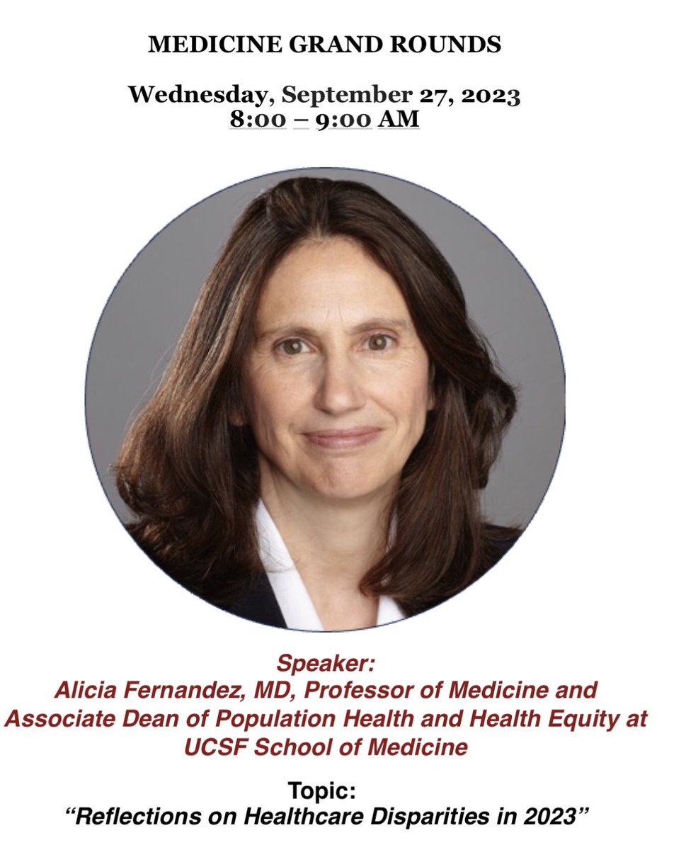 Steph_HarmanMD's tweet photo. @AliciaFMD, Director of the @UCSF_LCOE and expert in the study and elimination of healthcare disparities  speaking now for @StanfordDeptMed Grand Rounds https://t.co/mOuoz1bk1P
