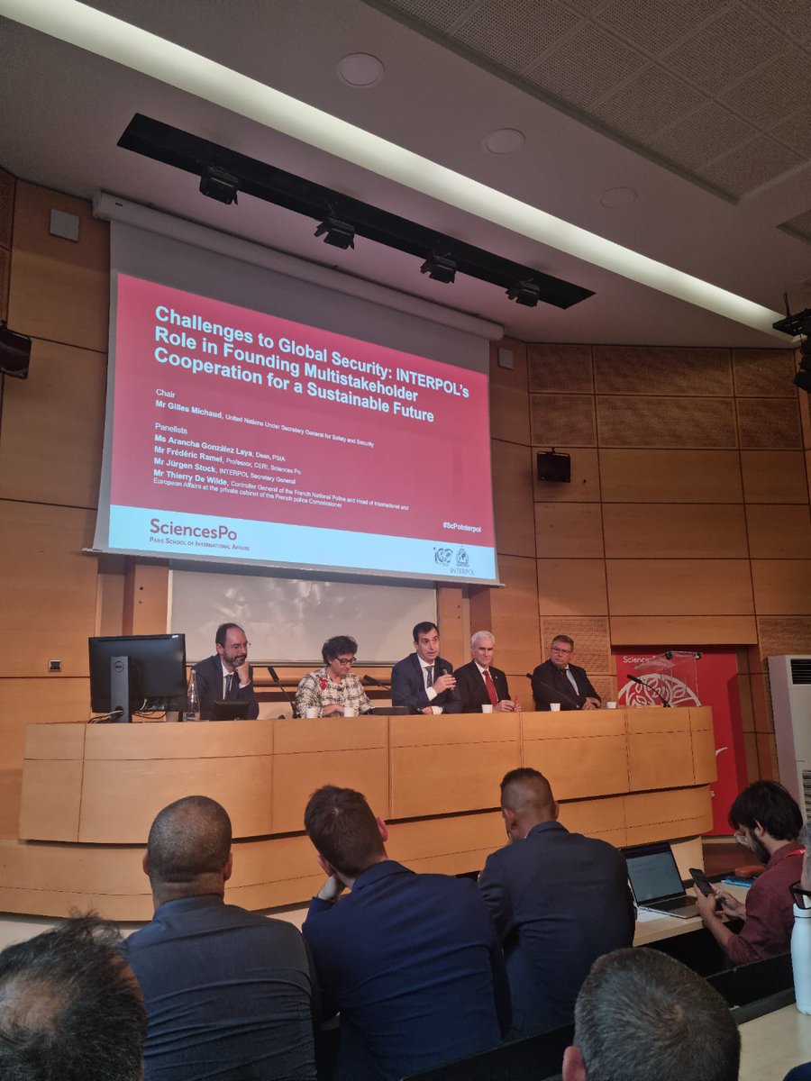 PSIASciencesPo's tweet photo. @PSIASciencesPo's open conference on challenges to global security and Interpol’s role in the future to come is now underway, featuring prominent leaders from @INTERPOL_HQ @UNDSS @ceri @PoliceNationale
#WelcomeToScPo #ThePlaceToSpeak https://t.co/vR6Aqk2TDp