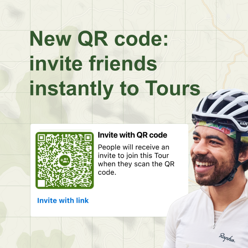 komoot's tweet photo. New: Invite friends to your Tours with QR codes ✨

✅ Generate codes that your friends can scan. It will work regardless of the visibility settings!
✅ Revoke access any time &amp; generate a new one if you want to share the Tour again.

Stay up to date with our product updates 👇