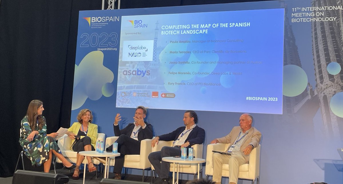 Insightful week at #BIOSPAIN2023 <a href="/jsanfeliu/">Josep Ll. Sanfeliu</a> panel discussing the spanish biotech landscape with <a href="/PCB_UB/">Parc Científic de Barcelona</a> <a href="/BioSciencePEI/">PEI BioAlliance</a> <a href="/SomosBIC/">BioInnova Consulting</a> and Deep Labs &amp; Masid <a href="/BIOSPAIN_AseBio/">BIOSPAIN</a>