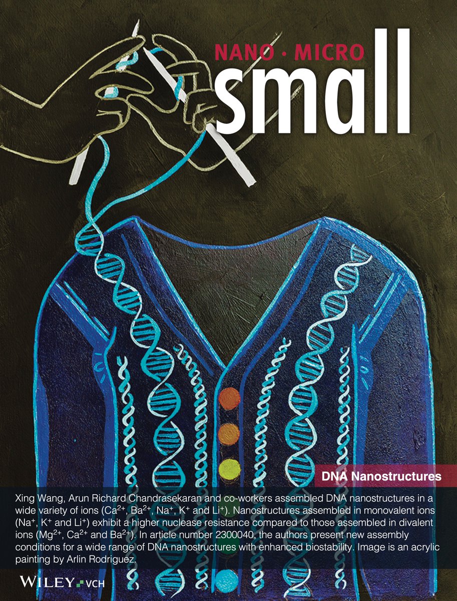 Arun Richard (@arunrichardc) on Twitter photo Acrylic painting by Arlin Rodriguez (<a href="/aarodg/">Arlin Rodriguez</a>), my lab's research associate, is now featured as a Frontispiece in the journal Small! Sweater knitted with DNA (DNA nanostructure) and different colored buttons (metal ions) holding the structure together.
🔗📰bit.ly/3EZmESU Acrylic painting by Arlin Rodriguez (<a href="/aarodg/">Arlin Rodriguez</a>), my lab's research associate, is now featured as a Frontispiece in the journal Small! Sweater knitted with DNA (DNA nanostructure) and different colored buttons (metal ions) holding the structure together.
🔗📰bit.ly/3EZmESU