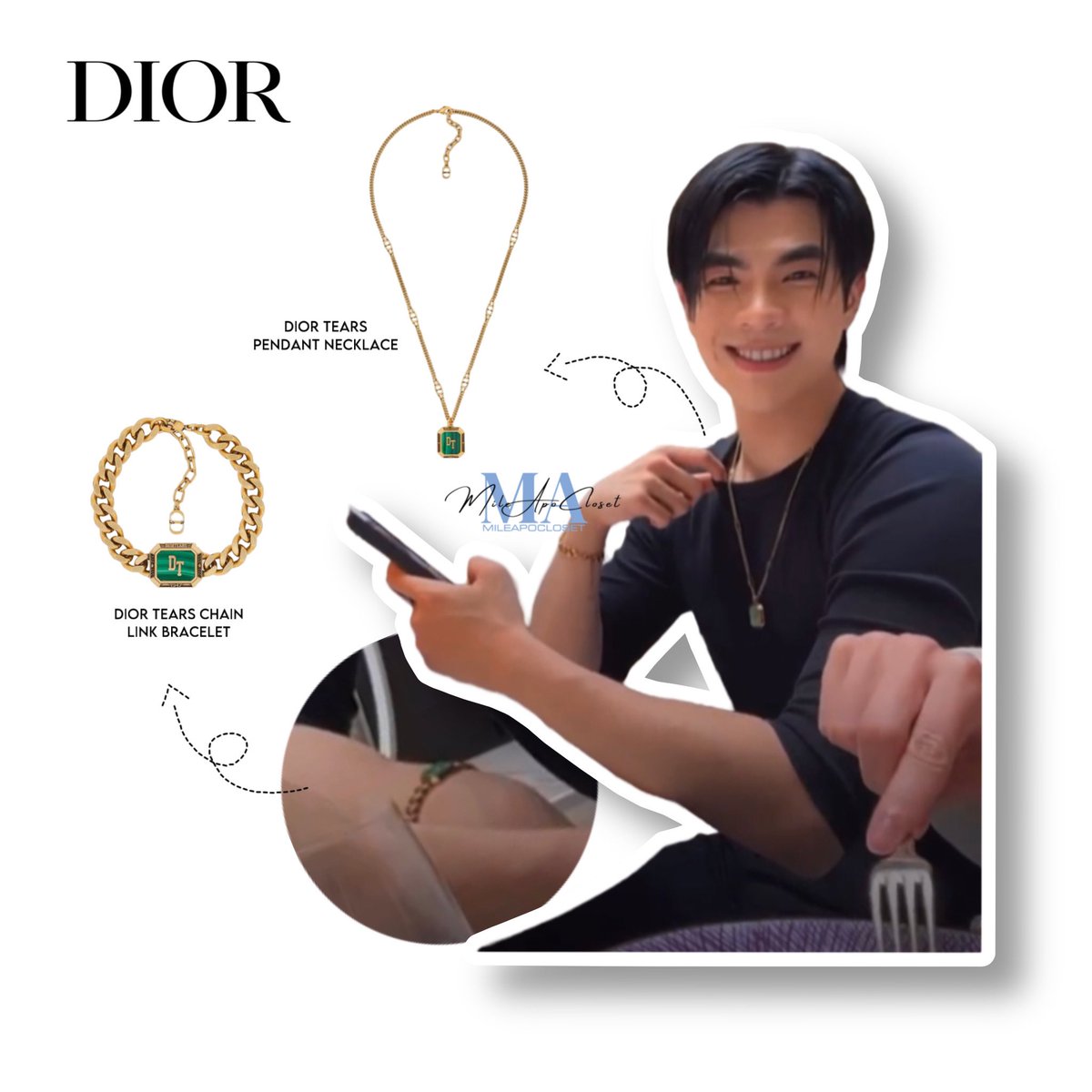 On the ig live they did after the #DiorSS24 show yesterday, #MilePhakphum was seen wearing a Bracelet and Necklace from #DiorTears collection✨

#mileapocloset
