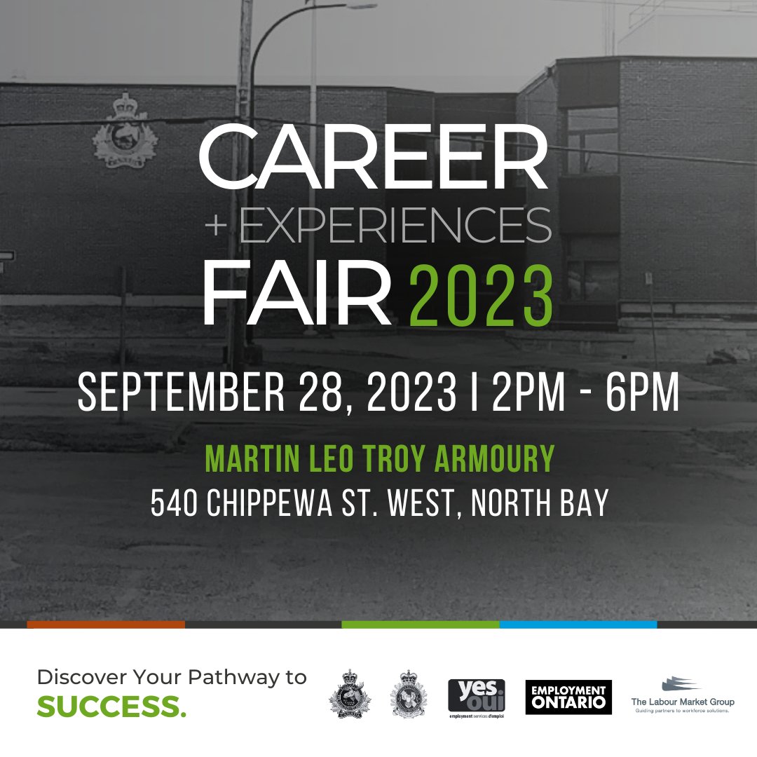North Bay, ON job seekers: explore trades opps & career pathways at Careers + Experiences Fair '23
Thurs Sept 28 (2–6pm)
Martin Leo Troy Armoury (540 Chippewa St. W, Nth Bay)
FREE & no reg. required. Our North Bay HR team will answer your Qs (newbies welcome!). #ontariojobs