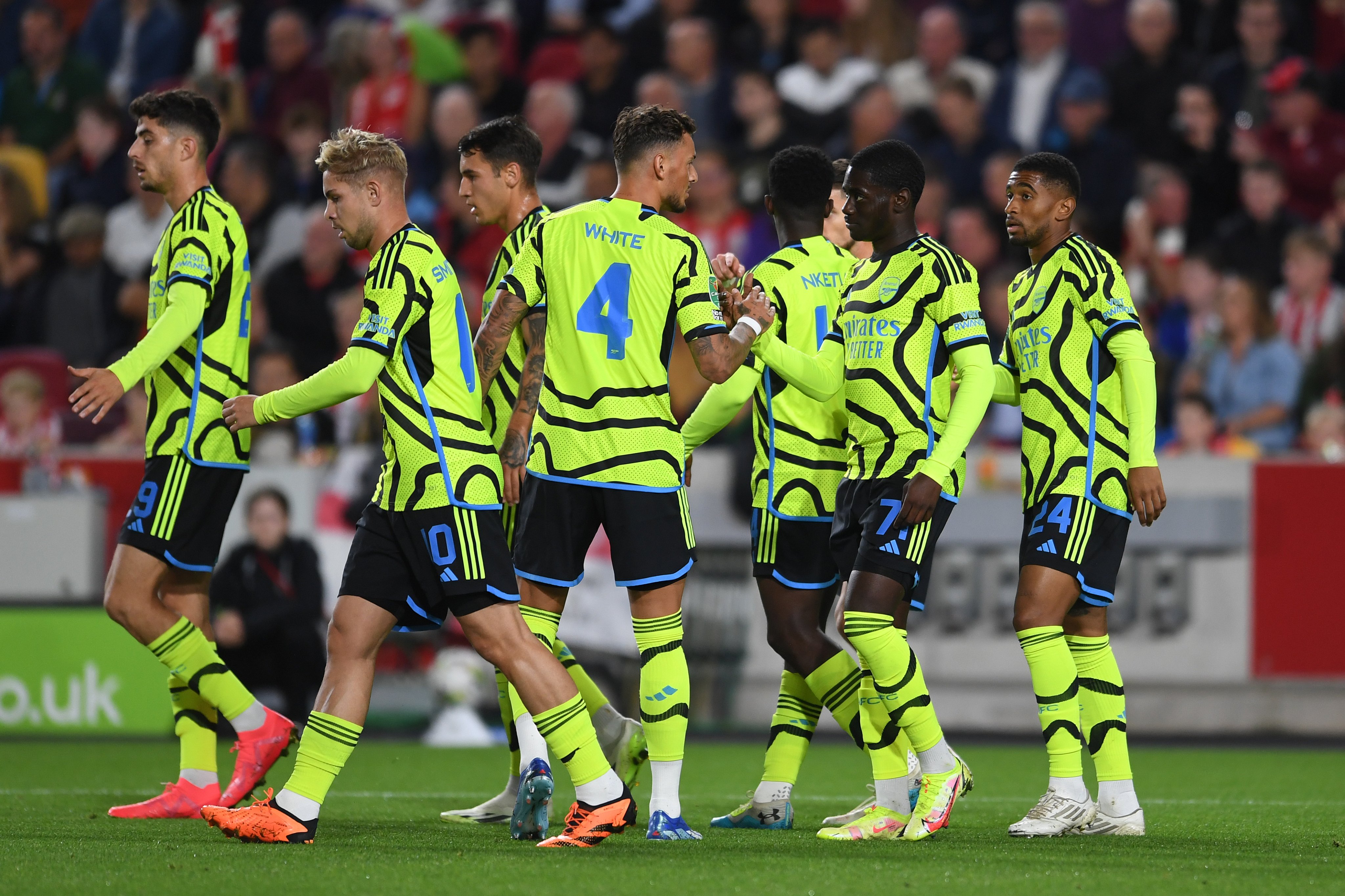 The Arsenal players celebrate.