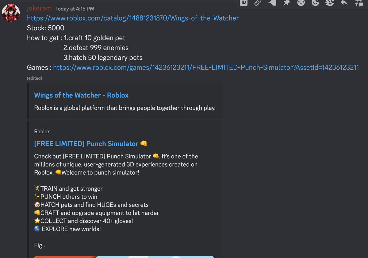 FreeUGCUpdates's tweet image. discord.gg/sAm5nXv5:

roblox.com/catalog/148812…: 5000 how to get : 1.craft 10 golden pet                         2.defeat 999 enemies                        3.hatch 50 legendary pets Games : roblox.com/games/14236123… (edited)