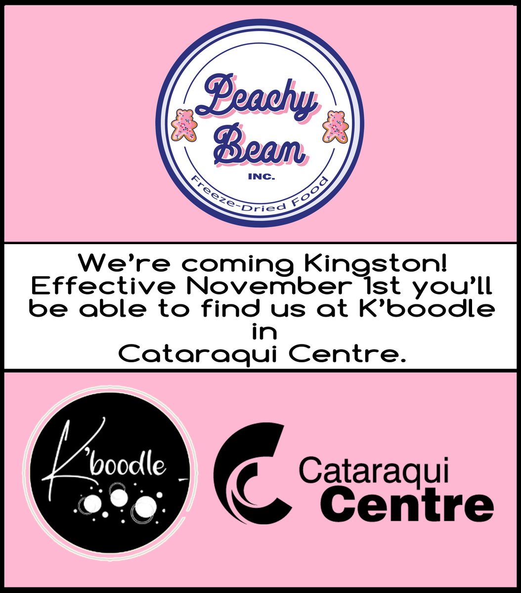 It’s official! We’re heading your way Kingston.
Effective November 1st you’ll be able to find Peachy Bean freeze-dried snacks, and other goodies at K'boodle in <a href="/CataraquiCentre/">Cataraqui Centre</a>

I have a lot of work to do to prepare!  #grateful 
#kingstonontario
#freezedriedsnacks