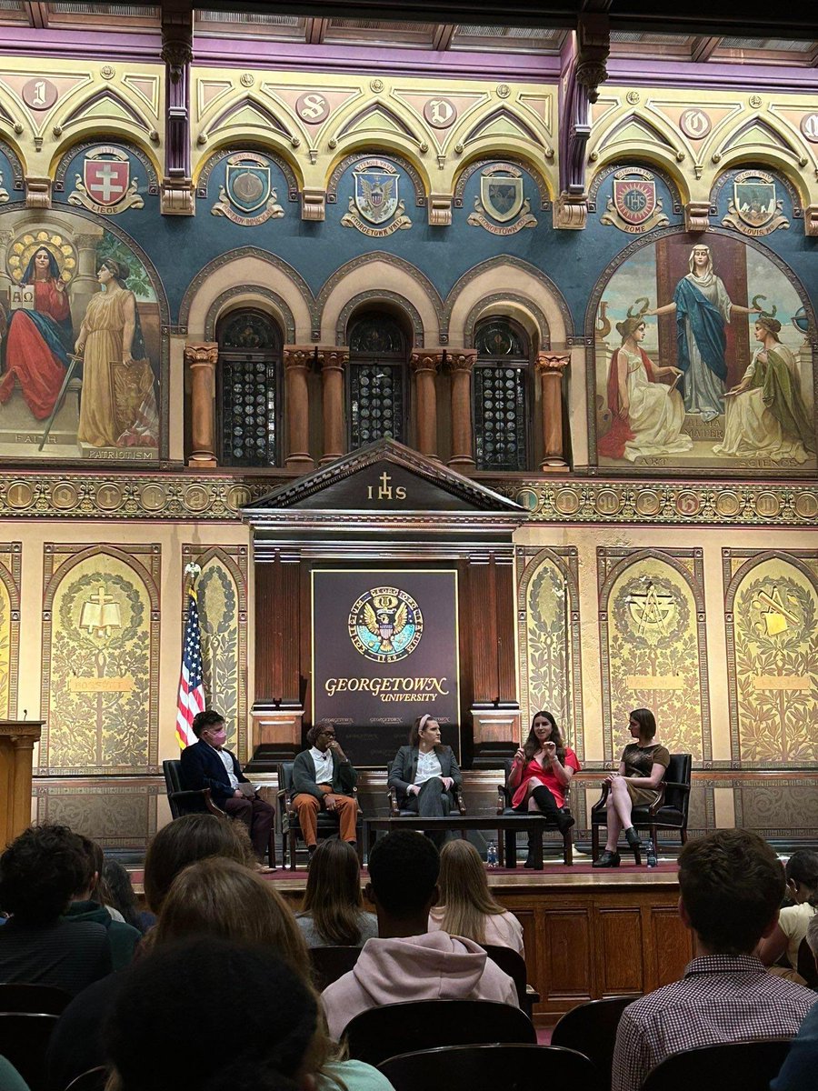 cmclymer's tweet photo. Last night, I had the honor of participating in the first all-trans panel held at @Georgetown’s historic Gaston Hall, alongside Rep. @MaureeTurnerOK, Rep. @ZoAndBehold, and Ms. @ErinInTheMorn, with moderation from Dr. Amanda Phillips. Many thanks to @GUCollegeDems! Hoya Saxa! https://t.co/JgCd9fupVX