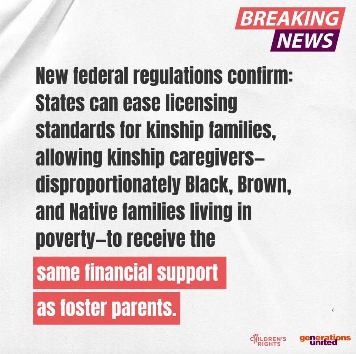 familyfinders's tweet photo. “This is a significant step in the overdue movement to better support the extraordinary grandparents, aunts, uncles, and other relatives who step up to care for kids every day. While we work to reduce the number of children placed unnecessarily in the foster system, we must fully and equally support kin families. Longstanding federal law upholds – and clinical research backs up – that children in the system are best served when placed with kinship caregivers.”