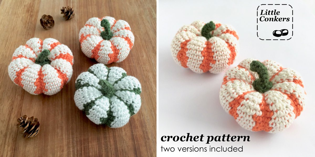 Crochet these super-cute striped pumpkins for your autumn decor. More details on my blog here: littleconkers.co.uk/striped-pumpki… 

#LittleConkers #AutumnDecor #autumncrochet